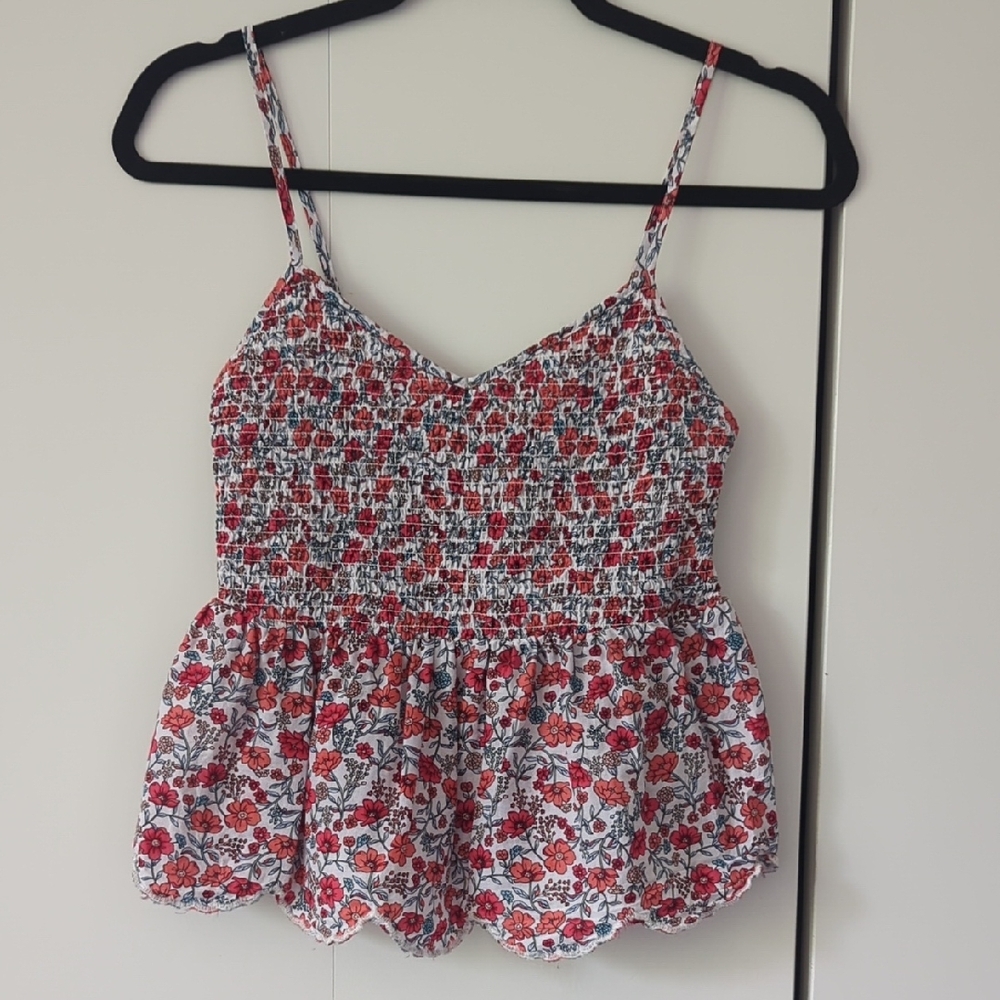 No Boundaries Red and White Smocked Peplum Camisole